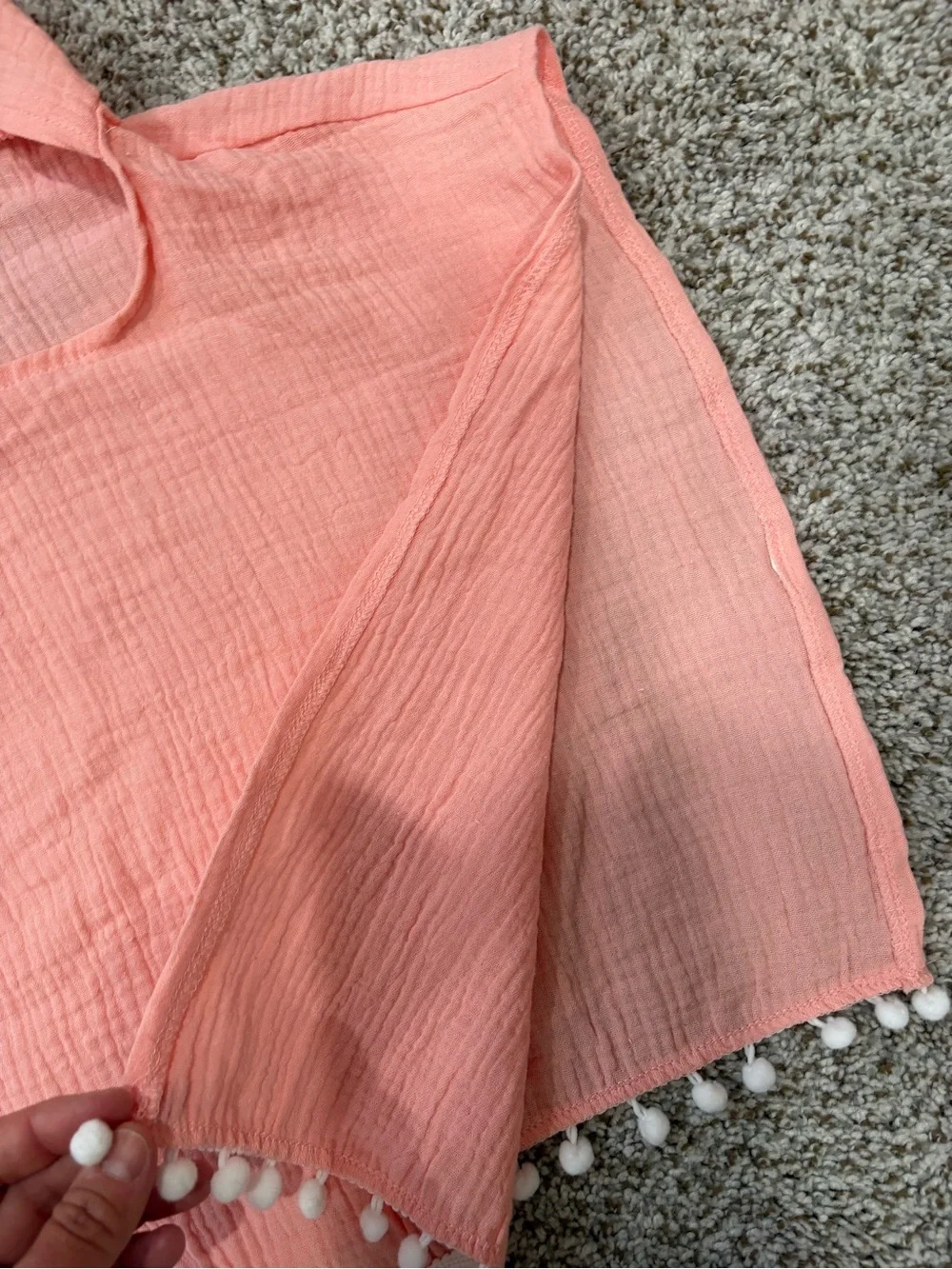 Coral Pom-Pom Hooded Beach Cover-Up
